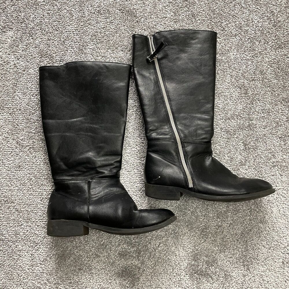 Steve Madden Jlaneyy Black Boots Girls 3 Faux Leahter Zip Up Mid Calf Youth Shoe